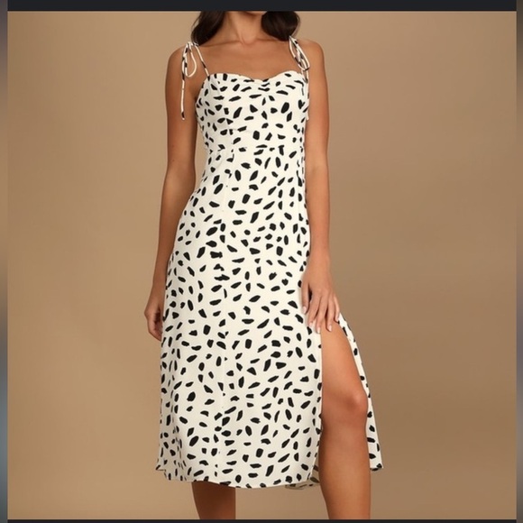 Lulus black white spotted print dress with shoulder ties size XL NWT - Picture 1 of 4
